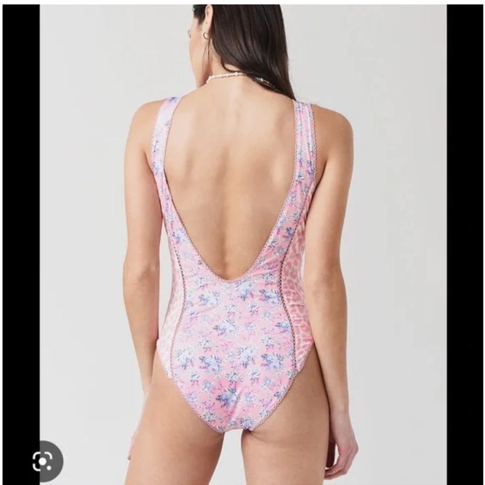 LoveShackFancy Mikkel One Piece Swim Bathing Suit Floral Pink View 4